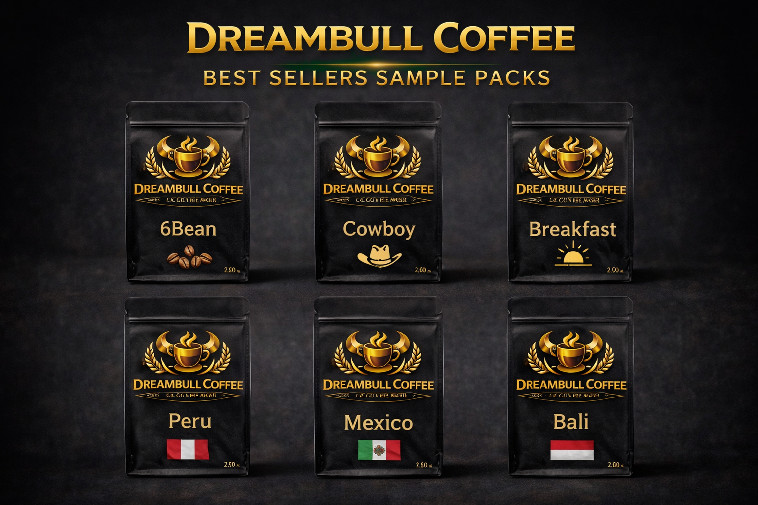 Best Sellers Sample Pack: 6Bean, Cowboy, Breakfast, Peru, Mexico, Bali